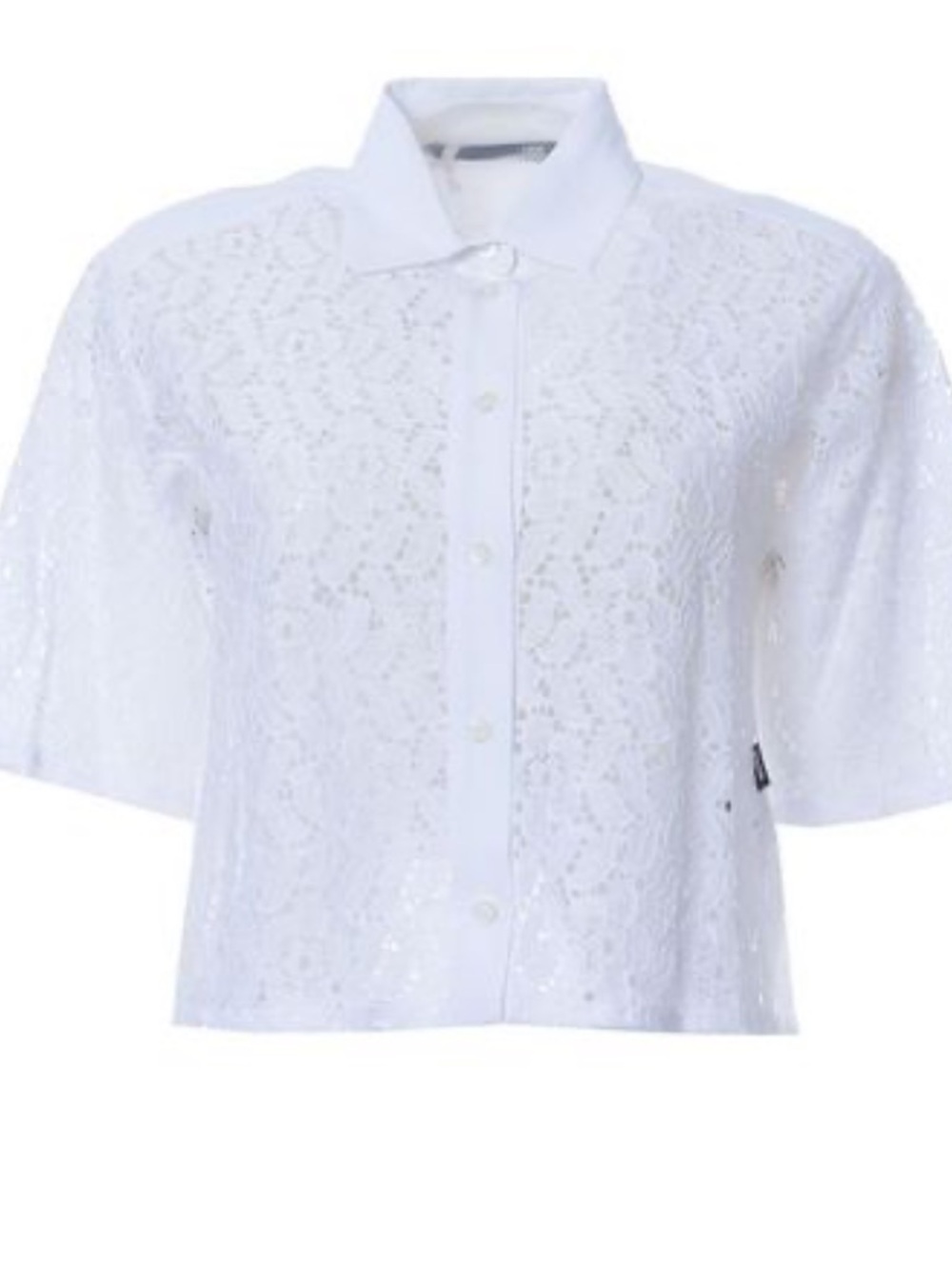 Love Moschino Women’s Blouse 6 White Camicia Pizzo Floral Lace Dolman Crop